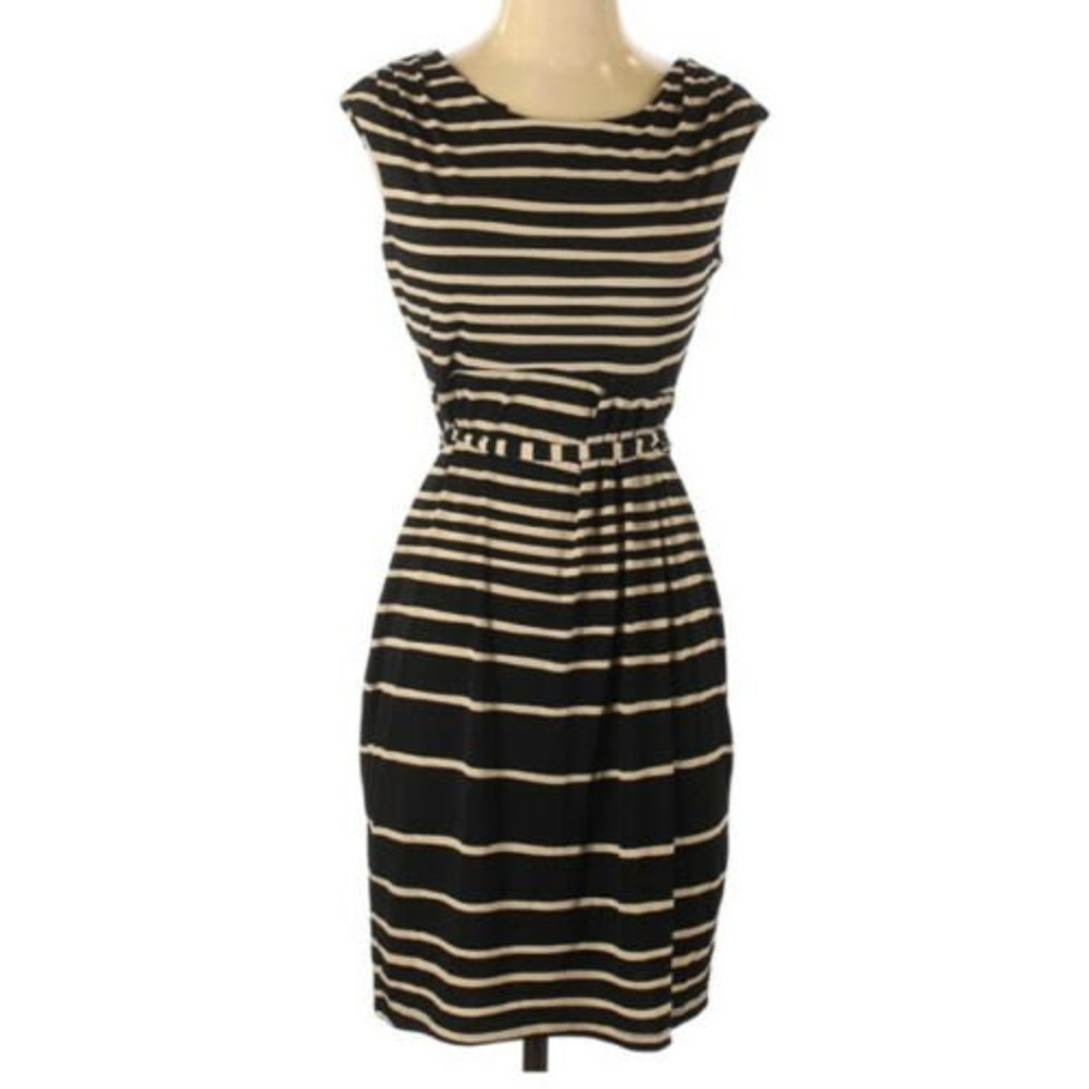 En Focus Studio Women Dress Size 4 Black & Tan Casual Stretch Dress Tie Belt